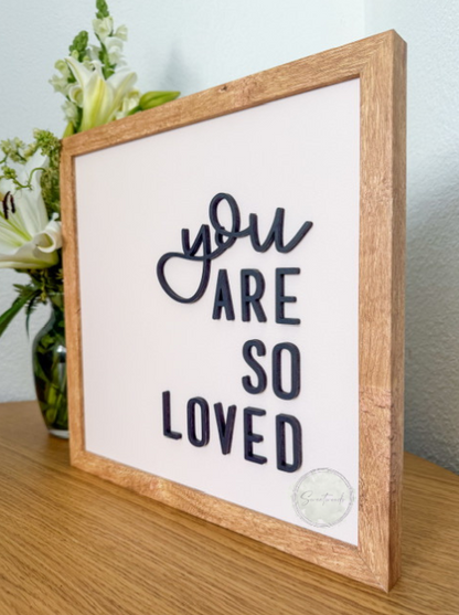 You Are So Loved Sign | Blush Pink Framed Nursery Wall Art | 12x12 Handmade Wood Sign