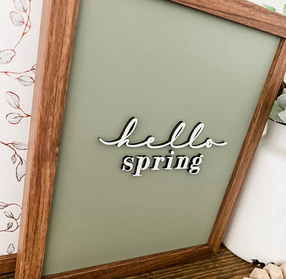 Hello Spring Framed Wood Sign | Sage Green Spring Decor | Neutral Spring Home Decor