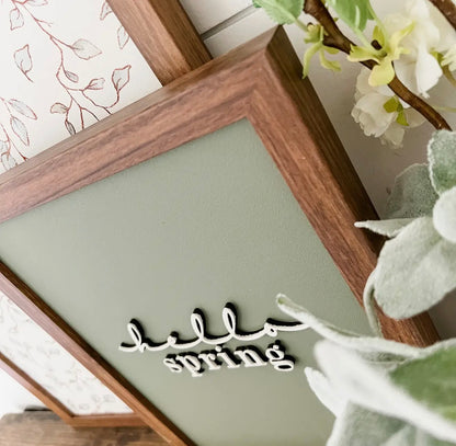 Hello Spring Framed Wood Sign | Sage Green Spring Decor | Neutral Spring Home Decor
